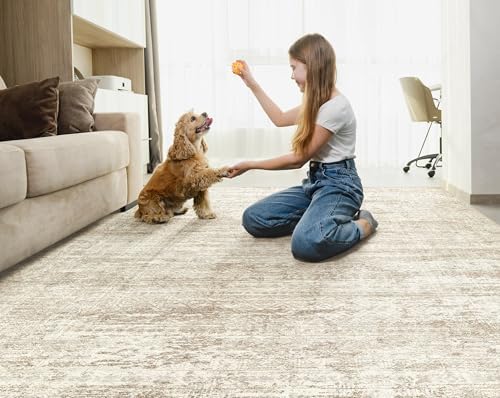 UERMEI 6x8 Area Rug Living Room Rugs - Washable Neutral Modern Abstract Soft Thin Rug Indoor Floor No Slip Rug Carpet for Bedroom Under Dining Table Home Office Decor - Beige/Brown - Image 4