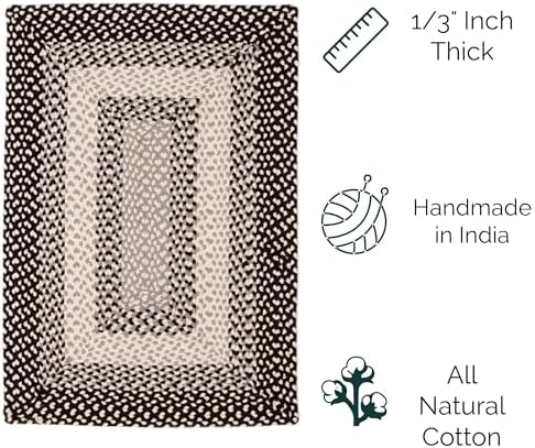 Super Area Rugs 7X9ft Farmhouse Braided Rug - Natural Soft Cotton Carpet for Living Room - Primitive Country Woven Rug - Black/Gray/Ivory - Image 3