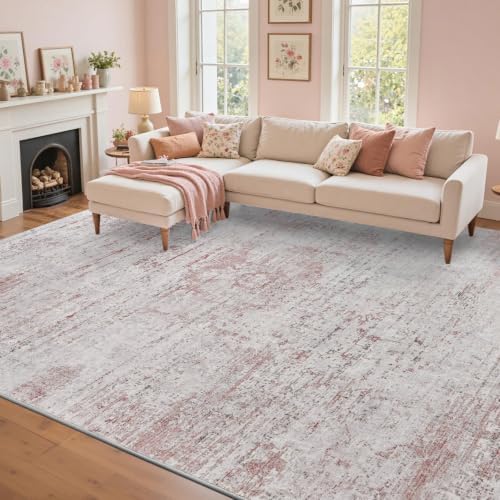 8x10 Ft Abstract Washable Area Rugs for Living Room Pink by Cuzwlovita