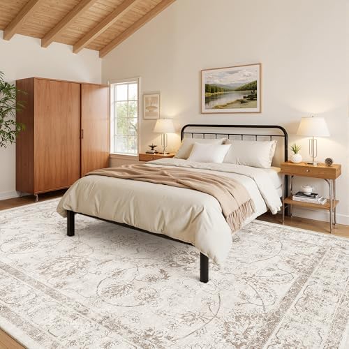 Madane Living Room 10x14 Area Rugs, Washable Soft Neutral Rug Brown/Ivory - Image 3