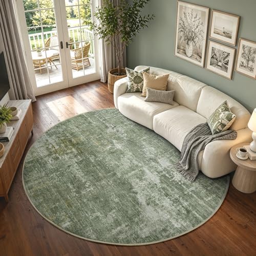 6ft Round Abstract Washable Area Rug for Living Room Green by Cuzwlovita