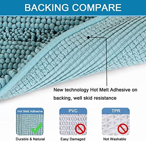 H.VERSAILTEX Bathroom Rugs Bath Rugs for Bathroom Non Slip Bath Mats Extra Thick Chenille Striped Rug 17" x 24" Absorbent Soft Shaggy Washable Dry Fast Bath Mats for Bath Room Floor - Aqua Haze - Image 4