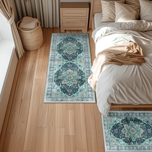 BESTSWEETIE Washable Boho 2x6 Area Rug for Living Room, Teal Dark Green - Image 2