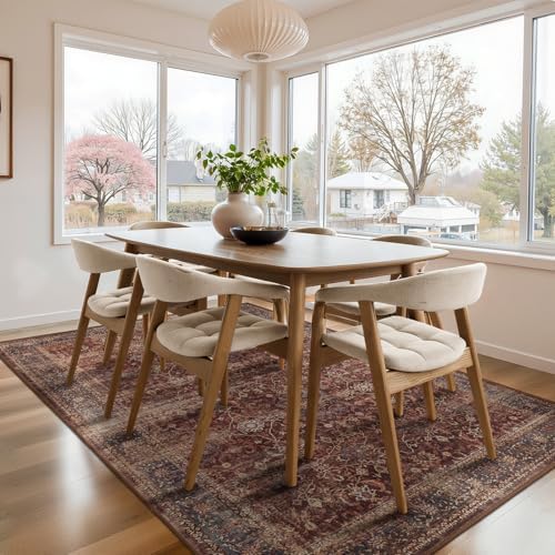 Brick Red 5x8 Washable Rug, Vintage Distressed Area Rugs for Living Room Bedroom Non Slip, Low Pile Thin Carpet Rug for Dining Room/Kitchen/Home Office/Den, Earth Tone Rustic Brick Color - Image 3