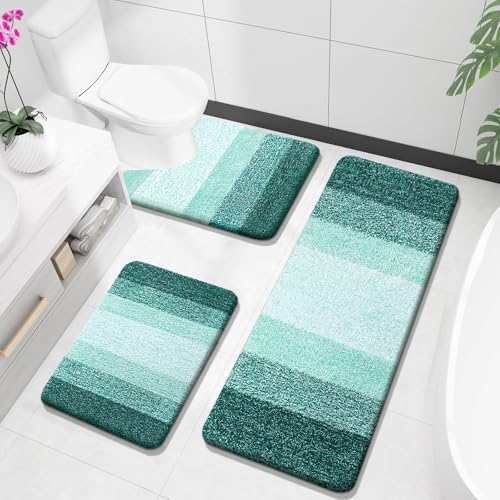 OLANLY Microfiber Bathroom Rugs Sets 3 Piece, Soft Bath Mat, Blackish Green by OLANLY