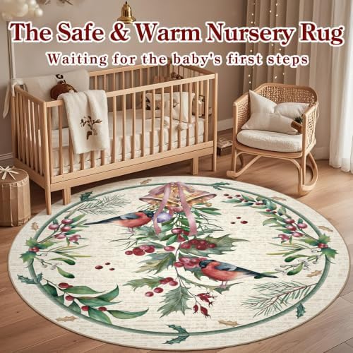 nesrt 6Ft Beige Christmas Round Washable Area Rugs Non Slip for Living Room - Image 6