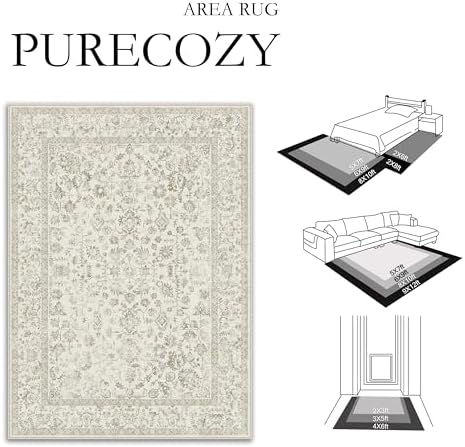PureCozy 5x7 Taupe Area Rug Washable Non Slip Vintage Living Room Carpet - Image 2