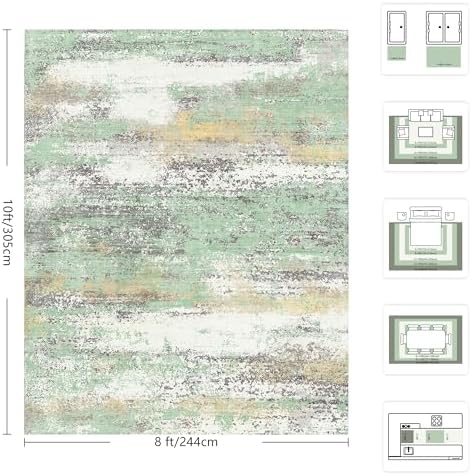 8x10 Area Rugs, Abstract Modern Ultra Soft Washable Rug, Non Slip Carpet with Rubber Back Stain Resistance Rugs for Living Room, Bedroom, Dining Room Decor(Light Green/Cream) - Image 2