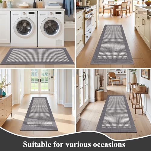 Ileading Laundry Room Runner Rug 2x5ft Non Slip Farmhouse Kitchen Floor Mats with Rubber Backing Machine Washable Indoor Doormat Low-Profile Carpet for Hallway Entryway(Grey) - Image 7