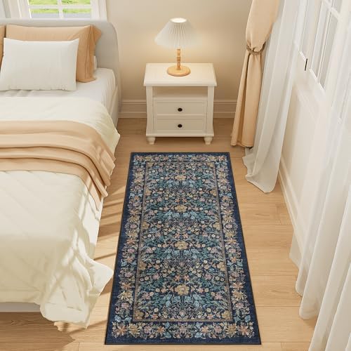 DUKINO 2x4 Rug, Washable Vintage Floral Bathroom Runner Rug, Dark Blue - Image 5