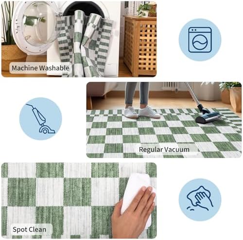 GarveeHome 2.5x8 Checkered Kitchen Runner Rug for Hallway Non Slip Washable - Image 7
