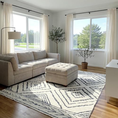 BESTSWEETIE 9'x12' Washable Area Rug for Living Room Bedroom White Black by BESTSWEETIE