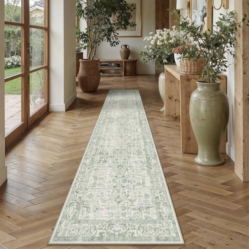 PureCozy Sage Green Runner Rug 2'6"x14' Vintage Floral by PureCozy