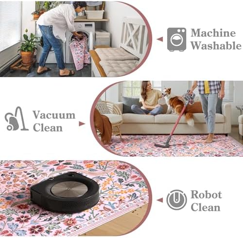 Moynesa Pink Floral 2x3 Rug for Entryway, Washable Vintage Bedroom Rug - Image 4