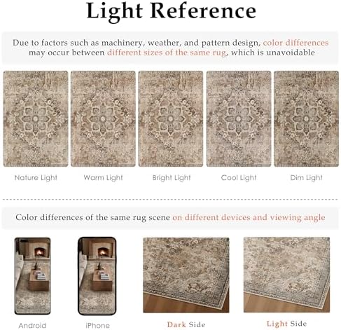 PureCozy Brown Area Rug 5x7 Living Room Vintage Floral Non-Slip Carpet - Image 6