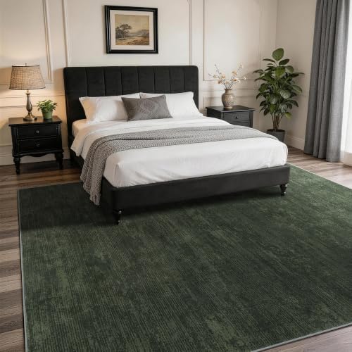 3x5 Washable Area Rug, Dark Green Solid Area Rugs for Living Room & Bedroom - Image 2