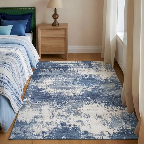 Entryway Rug 3x5 Blue Door Mat Indoor Entrance 36x60, Washable Small Throw Rugs for Kitchen Floor, Entry, Front Door, Bedroom Bedside, Non-Slip Low Pile Stain & Fade Resistant, Abstract Navy - Image 3