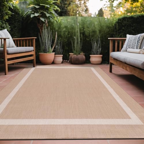 Luul Home Bordered Outdoor Rug 6x9 Washable Outside Carpet for Indoor Patio Porch Waterproof Easy Cleaning Non Shedding Area Rugs Beige 6 x 9 by Unknown