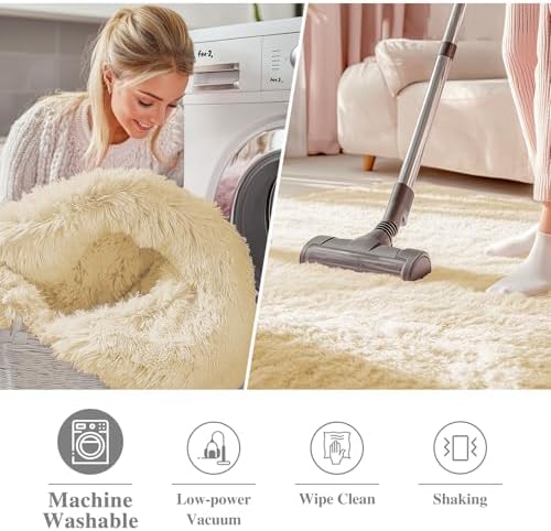 OLANLY Cream Round Rugs for Bedroom - Machine Washable, 2 ft Circle Area Rugs for Living Room, Soft and Fluffy Shaggy Carpet for Teen Girl and Boys, Nursery Rooms, Dorms, Home Decor Aesthetic - Image 2