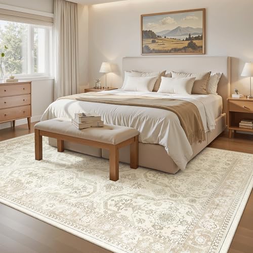 Soalmost 7x9 Area Rug for Living Room Washable Rugs Non-Slip Beige/Brown - Image 2