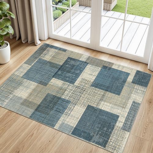 Washable 2x3 Entryway Rug, Throw Rugs with Rubber Backing, Blue by Ailyei