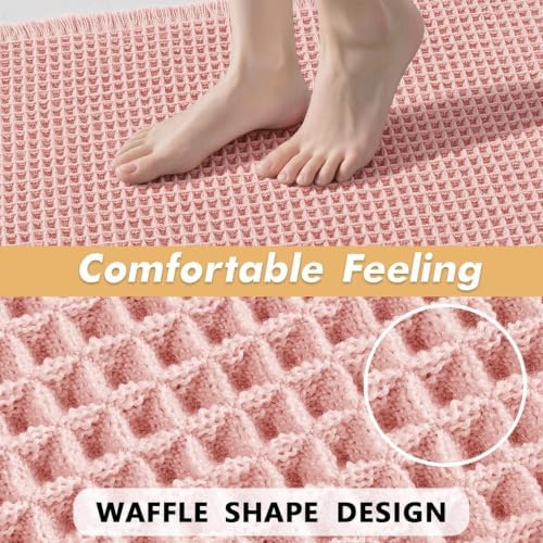 MIULEE Set of 2 Waffle Bathroom Rugs Boho Bath Mat Pink 18x30 Inch - Image 5