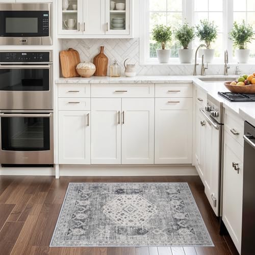 RUUGME Washable 2x3 Area Rug - Entryway Vintage Rustic Style Area Rugs Non Slip Stain Resistant Carpet for Living Room Bedroom Dining Room Kitchen Distressed Floor Mat (2'x3', Grey) - Image 4