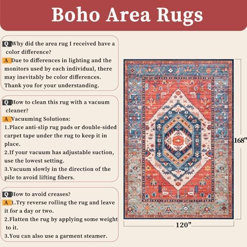 SERISSA 10x14 Washable Non Slip Boho Area Rug for Living Room，Rust - Image 6