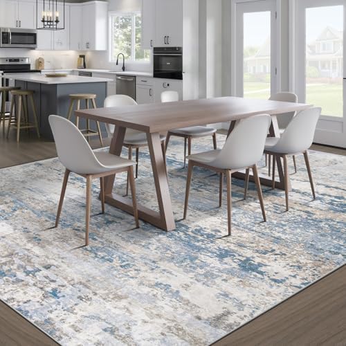 pmtsns Area Rugs 10x14 Living Room: Washable Rug Modern Abstract Neutral Soft Non-Slip Low-Pile Indoor Large Carpet for Bedroom Dining Room Playroom Home Office (Light Blue Brown, 10'x14') - Image 6