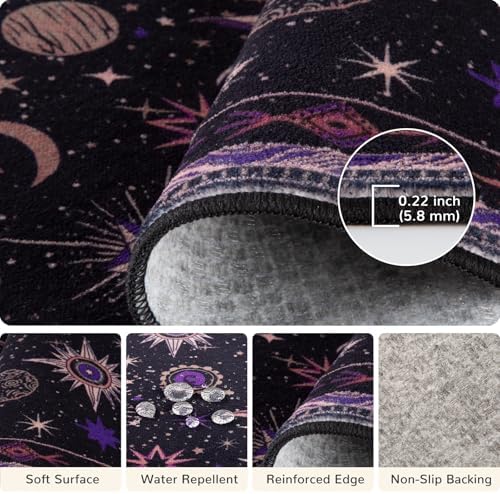 Vacuum-Friendly, Round 4ft Washable Area Rug, Black Purple Beige - Image 3