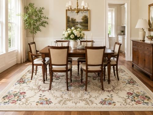 Helthep 6 * 9ft Vintage Floral White Washable Area Rug for Living Room - Image 3