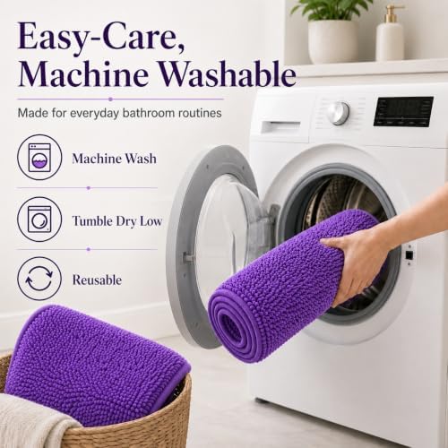 RUN HELIX Purple Bathroom Rugs Sets 3 Piece Non Slip Extra Absorbent Shaggy Chenille Bathroom Rugs and Mats Sets, Soft & Dry Bath Rug/Mat Set for Bathoom Mats - Image 4