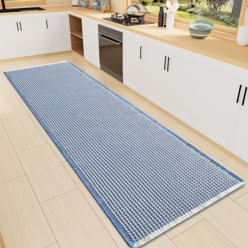 Smiry Waffle Bath Mat 60X16, Soft Absorbent Bathroom Rugs, Blue & Cream by Smiry