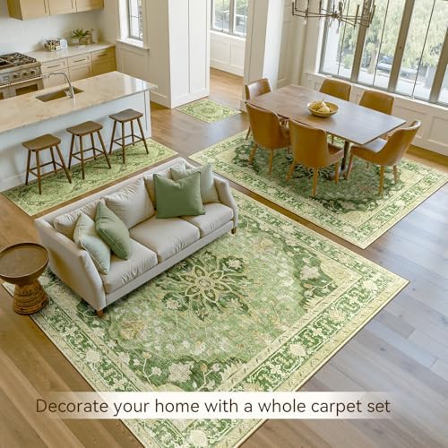 RELEANY Washable Area Rug, 7'x9', Green/Yellow - Image 2