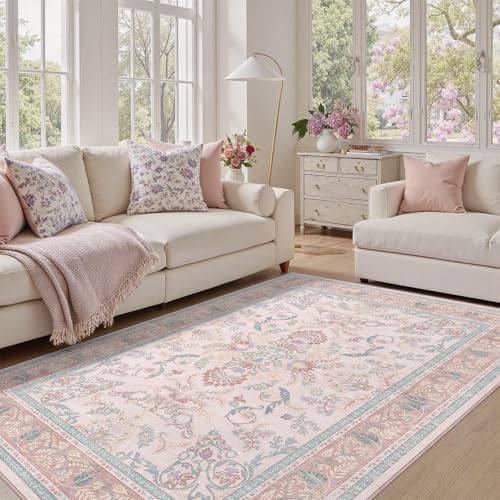 DCX 5x7 Pink Vintage Floral Rug by DCXWashableRug