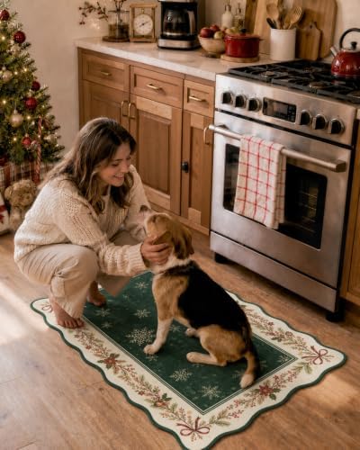 Lahome Christmas Entry Rug 2x3, Green Snowflake Bathroom Rug - Image 5