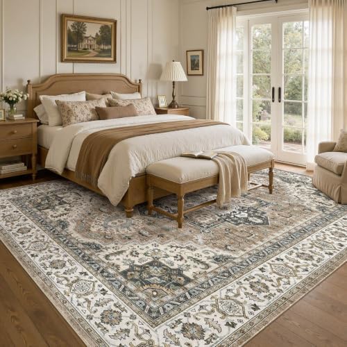 UERMEI 9x12 Area Rug for Living Room Washable Vintage Non Slip Brown Carpet - Image 2