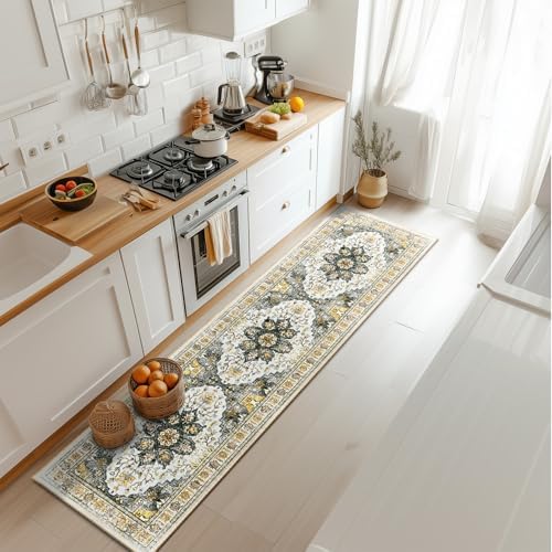 BESTSWEETIE Washable Boho 2x8 Runner Rug, No Pile, Living Room, Grey Brown - Image 2