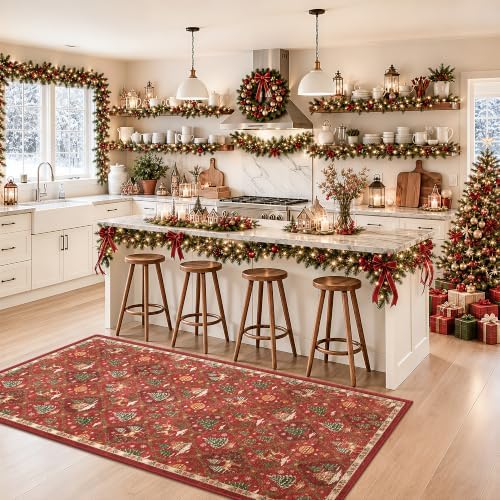 Christmas Runner Rug 3x6 for Hallway, Red Non Slip Washable Low Pile Rug - Image 5