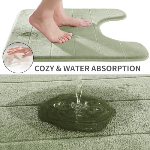 Yimobra Memory Foam Toilet Bath Mat U-Shaped, Soft and Comfortable, Super Water Absorption, Non-Slip, Thick, Machine Wash & Easier to Dry for Bathroom Commode Contour Rug, 24 X 20 Inches, Sage Green - Image 6