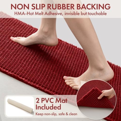 MIULEE Christmas Burgundy Red Set of 2 Waffle Bathroom Rugs 17x24 Inch - Image 3