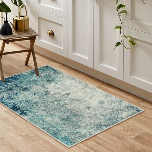 Lahome Modern Abstract Area Rug - Small 2x3 Washable Entryway Rugs Non-Slip Low Pile, Accent Throw Carpet for Kitchen Bath Mats Laundry Front Indoor Doormat,Blue/Grey - Image 6
