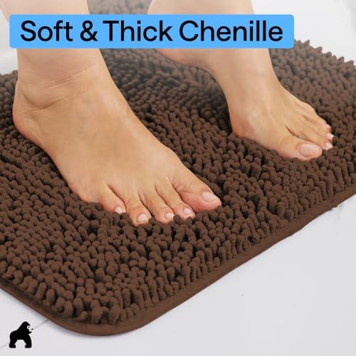 GORILLA GRIP Bath Rug Mat for Bathroom, Absorbent Chenille, 36x24 Brown - Image 4