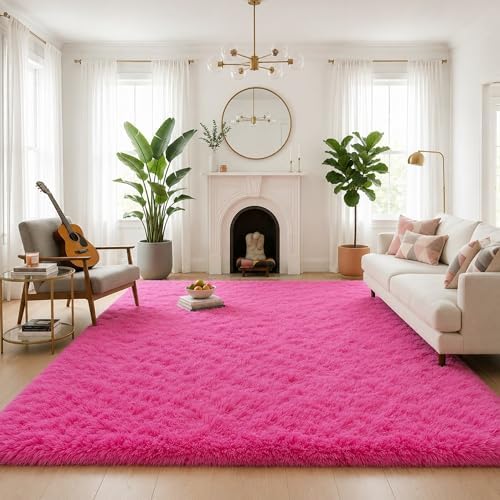6x9 Ft Hot Pink Fluffy Area Rug for Living Room, Soft Washable - Image 3