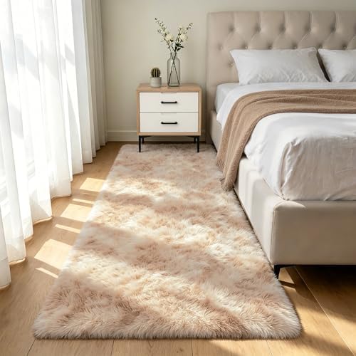 Shag Runner Rug for Bedroom Living Room 2x6 Upgrade Non-Slip Fluffy Soft Bedside Rugs,Mottling Camel Shaggy Carpet for Livingroom Dorm Home Decor Aesthetic by Boshengya