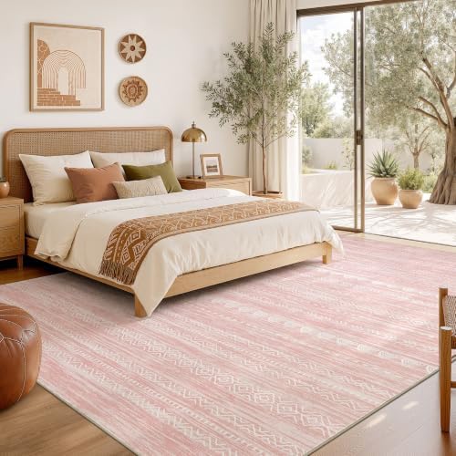 Nakagishi Boho 6x9 Area Rug Living Room Rugs Machine Washable Pink - Image 7