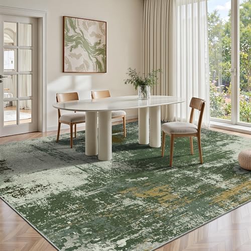 9x12 Rugs for Living Room - Modern Abstract Washable Rug, Ultra Soft Non Slip Low Pile Large Rugs, Floor Carpet for Bedroom Dining Room Office Laundry Nursery Home(Green) - Image 4