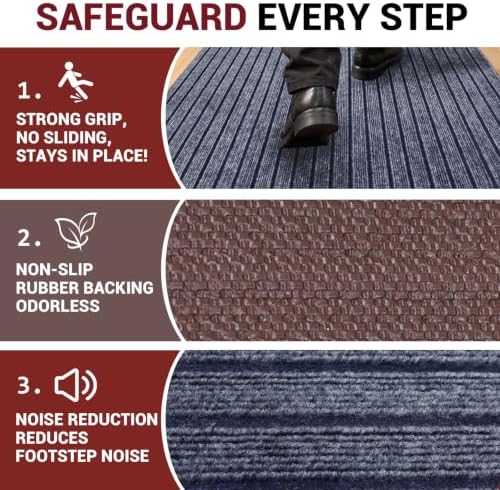 DAKKIONY Striped Runner Rug, Non-Slip Rubber Backing, Gray, 3 x 15 Ft - Image 2