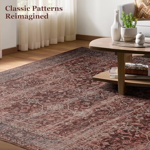 Brick Red 2x10 Rug Runners for Hallways Non Slip, Long Kitchen Runner Rugs Non Skid Washable, Vintage Famrhouse Low Pile Thin Print Carpet Runners for Entryway Corridor Mudroom Foyer - Image 6