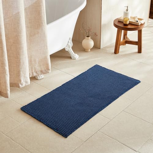 TYUU Waffle Bath Mat, Boho Bathroom Rugs Non Slip, 48x24 Navy Blue by TYUU